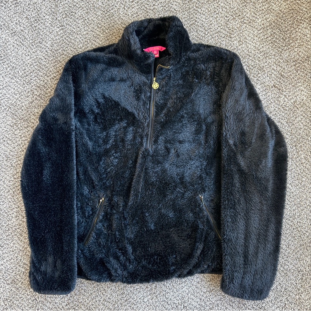 Lilly Pulitzer Skipper Sherpa Half Zip Pullover with Pockets Black Womens